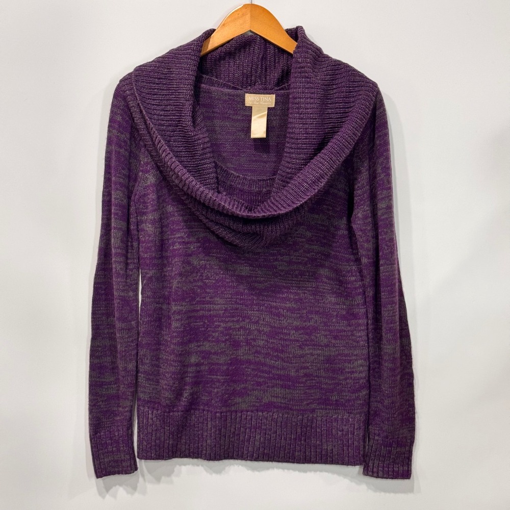 Miss Tina Sweater Womens Medium Purple Grape Cowl Neck Marl Knit MT9064 Top Cozy